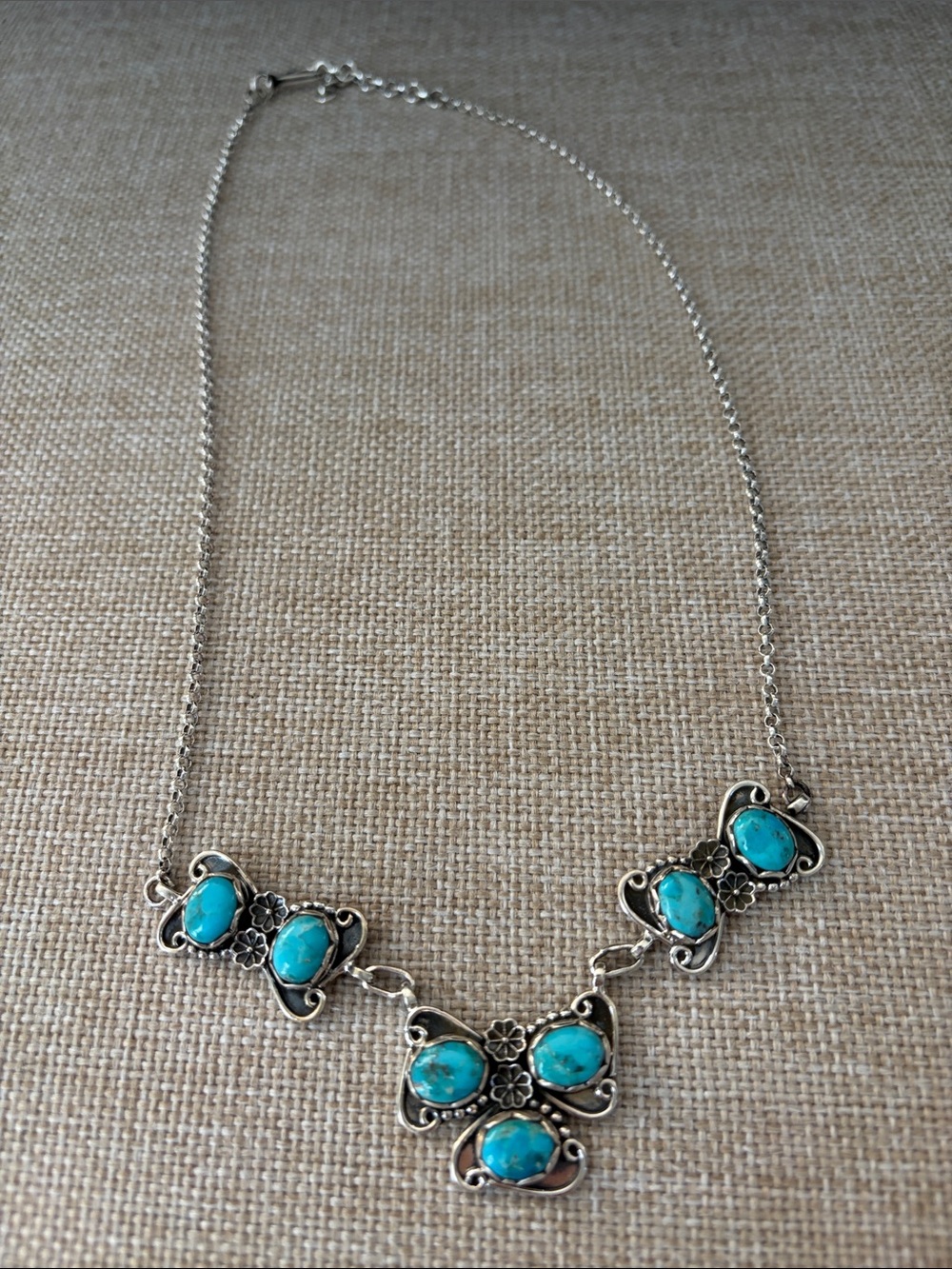 Turquoise Stone Silver-Tone Butterfly Necklace - Unbranded